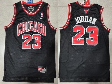 Men's Chicago Bulls #23 Michael Jordan Black Bull Logo Nike Throwback Swingman Jersey