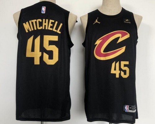 Men's Cleveland Cavaliers #45 Donovan Mitchell Black Statement Icon Sponsor Swingman Jersey