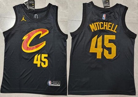 Men's Cleveland Cavaliers #45 Donovan Mitchell Black Statement Icon Swingman Jersey