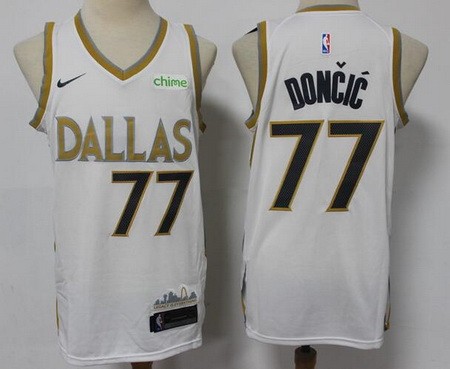 Men's Dallas Mavericks #77 Luka Doncic White City Icon Sponsor Swingman Jersey