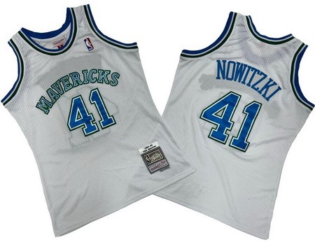 Men's Dallas Mavericks #41 Dirk Nowitzki White 1998 Throwback Swingman Jersey