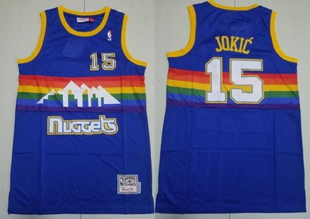 Men's Denver Nuggets #15 Nikola Jokic Blue Throwback Swingman Jersey