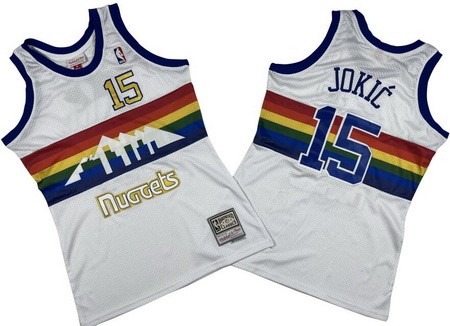 Men's Denver Nuggets #15 Nikola Jokic White Throwback Swingman Jersey