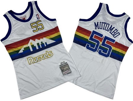 Men's Denver Nuggets #55 Dikembe Mutombo White 1991 Throwback Swingman Jersey