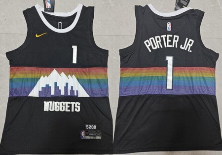 Men's Denver Nuggets #1 Michael Porter Jr Black City Icon Swingman Jersey