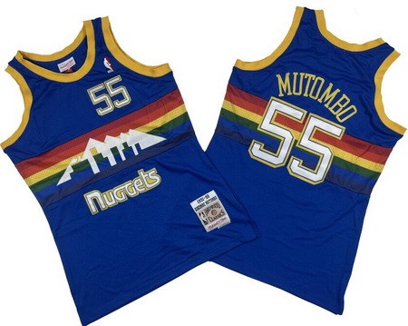 Men's Denver Nuggets #55 Dikembe Mutombo Blue 1991 Throwback Swingman Jersey