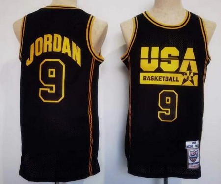 Men's Dream 1 USA #9 Michael Jordan Black Gold 1992 Swingman Jersey