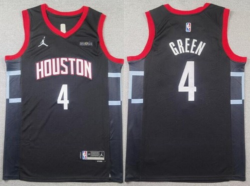 Men's Houston Rockets #4 Jalen Green Black Statement Sponsor Swingman Jersey