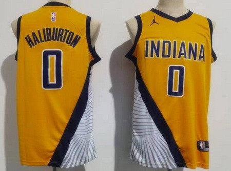 Men's Indiana Pacers #0 Tyrese Haliburton Yellow Icon Swingman Jersey