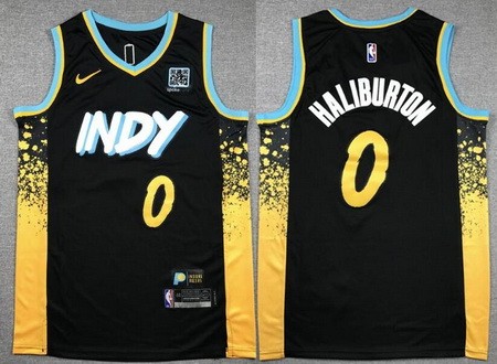 Men's Indiana Pacers #0 Tyrese Haliburton Black 2023 City Icon Sponsor Swingman Jersey