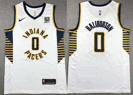 Men's Indiana Pacers #0 Tyrese Haliburton White Icon Sponsor Swingman Jersey