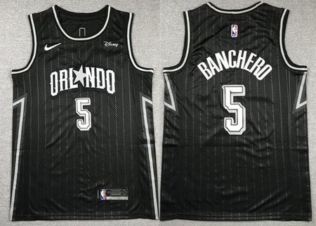 Men's Orlando Magic #5 Paolo Banchero Black 2023 City Icon Sponsor Swingman Jersey