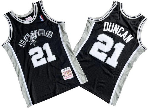 Men's San Antonio Spurs #21 Tim Duncan Black 1998 Throwback Swingman Jersey