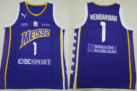 Men's Paris Mets 92 #1 Victor Wembanyama Purple Swingman Basketball Jersey