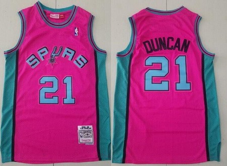 Men's San Antonio Spurs #21 Tim Duncan Pink 1998 Throwback Swingman Jersey