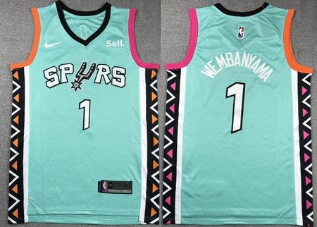 Men's San Antonio Spurs #1 Victor Wembanyama Aqua 2022 City Icon Sponsor Swingman Jersey