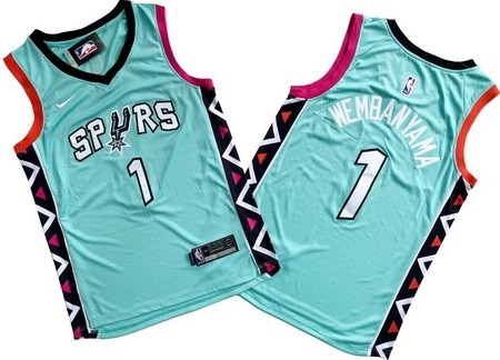 Men's San Antonio Spurs #1 Victor Wembanyama Aqua 2022 City Icon Swingman Jersey