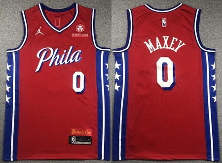 Men's Philadelphia 76ers #0 Tyrese Maxey Red Statement Icon Sponsor Swingman Jersey