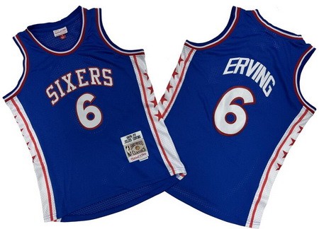 Men's Philadelphia 76ers #6 Julius Erving Blue 1976 Throwback Swingman Jersey