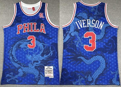 Men's Philadelphia 76ers #3 Allen Iverson Blue Dragon Swingman Jersey