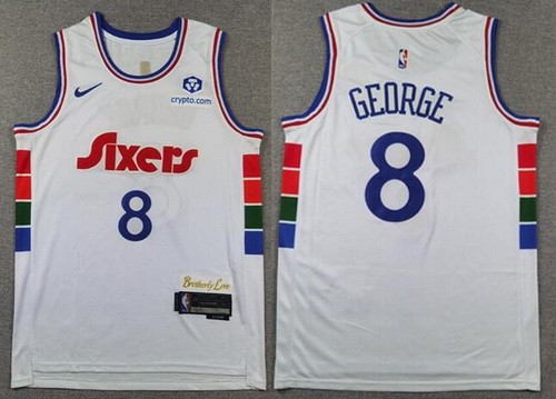 Men's Philadelphia 76ers #8 Paul George White 2024 City Swingman Jersey