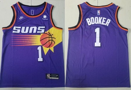 Men's Phoenix Suns #1 Devin Booker Purple Classic Icon Sponsor Swingman Jersey