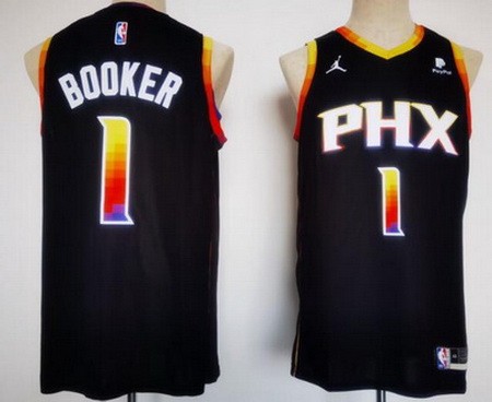 Men's Phoenix Suns #1 Devin Booker Black 2022 Statement Icon Sponsor Swingman Jersey