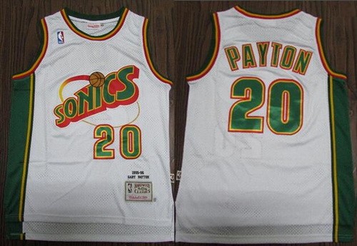 Men's Seattle Sonics #20 Gary Payton White 1995 Throwback Swingman Jersey