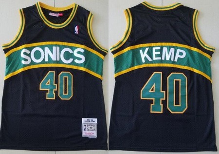 Men's Seattle Sonics #40 Shawn Kemp Black 1994 Throwback Swingman Jersey