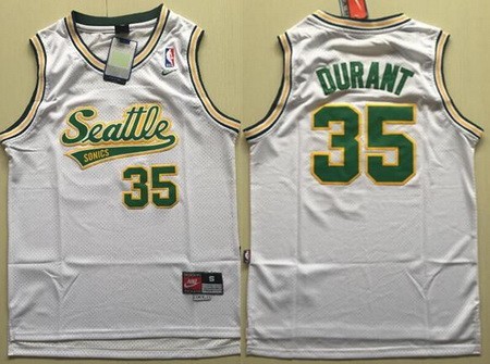 Men's Seattle Sonics #35 Kevin Durant White Throwback Swingman Jersey