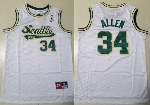 Men's Seattle Sonics #34 Ray Allen White Throwback Swingman Jersey