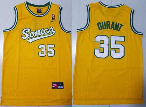 Men's Seattle Sonics #35 Kevin Durant Yellow Throwback Swingman Jersey