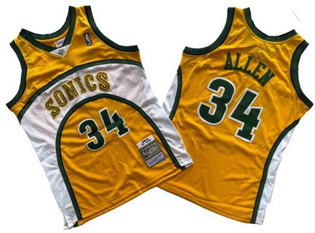 Men's Seattle Sonics #34 Ray Allen Yellow 2006 Throwback Swingman Jersey