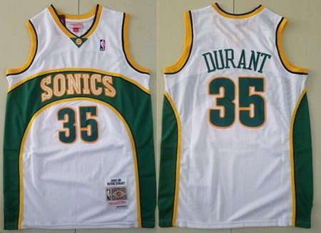 Men's Seattle Sonics #35 Kevin Durant White 2007 Throwback Swingman Jersey