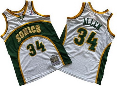 Men's Seattle Sonics #34 Ray Allen White 2006 Throwback Swingman Jersey