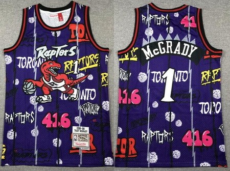 Men's Toronto Raptors #1 Tracy McGrady Purple Doodle Swingman Jersey