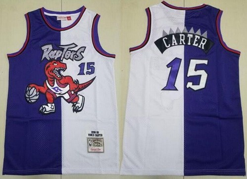 Men's Toronto Raptors #15 Vince Carter Purple White Split 1998 Throwback Swingman Jersey