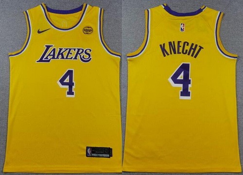 Men's Los Angeles Lakers #4 Dalton Knecht Yellow Sponsor Swingman Jersey