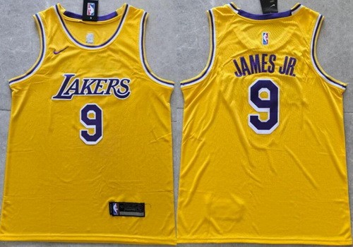 Men's Los Angeles Lakers #9 Bronny James Yellow Swingman Jersey