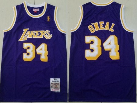 Men's Los Angeles Lakers #34 Shaquille O'Neal Purple 1996 Swingman Jersey