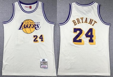 Men's Los Angeles Lakers #24 Kobe Bryant Cream Chainstitch Throwback Swingman Jersey