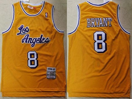 Men's Los Angeles Lakers #8 Kobe Bryant Yellow 1997 Throwback Swingman Jersey