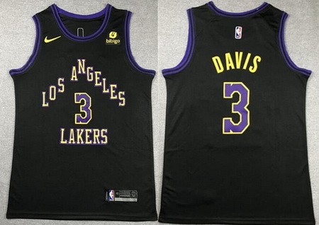 Men's Los Angeles Lakers #3 Anthony Davis Black 2023 City Icon Sponsor Swingman Jersey