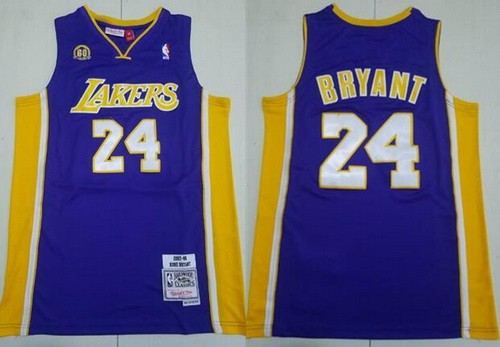 Men's Los Angeles Lakers #24 Kobe Bryant Purple 60th Throwback Swingman Jersey