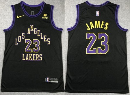 Men's Los Angeles Lakers #23 LeBron James Black 2023 City Icon Sponsor Swingman Jersey