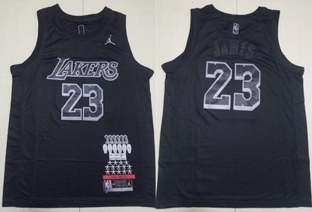 Men's Los Angeles Lakers #23 LeBron James Black MVP Jordan Logo Swingman Jersey