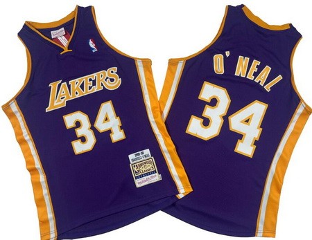 Men's Los Angeles Lakers #34 Shaquille O'Neal Purple 1999 Throwback Swingman Jersey