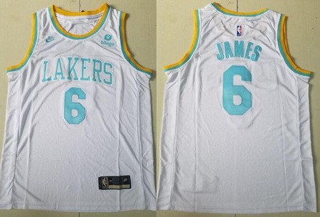 Men's Los Angeles Lakers #6 LeBron James White Classic Icon Sponsor Swingman Jersey