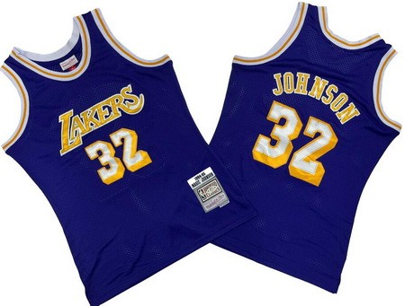 Men's Los Angeles Lakers #32 Magic Johnson Purple 1984 Throwback Swingman Jersey