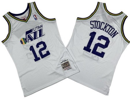 Men's Utah Jazz #12 John Stockton White 1991 Throwback Swingman Jersey